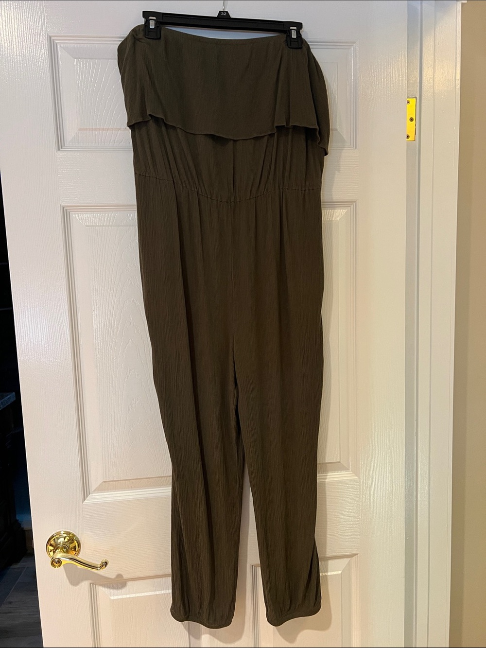New York & Company Olive Strapless Jumpsuit